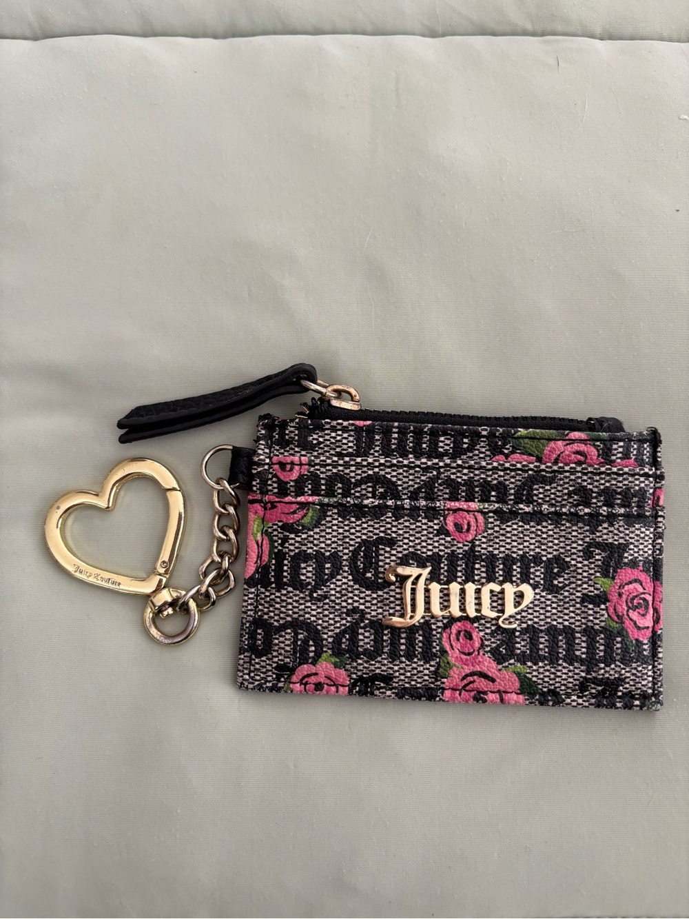 Juicy Couture Pink Rose Logo Card Holder with Heart Keyring